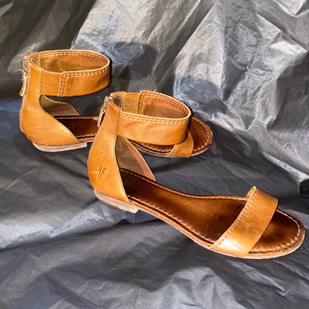 Leather Ankle-Strap Sandals in Cognac - Picture 2 of 4